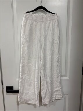 Abercrombie & Fitch White Wide-Leg Linen-Blend Pants